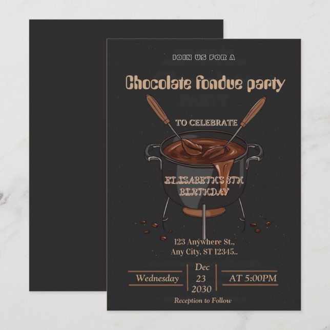 Convite de Festa de Fondue para Amantes de Chocola (Frente/Verso)