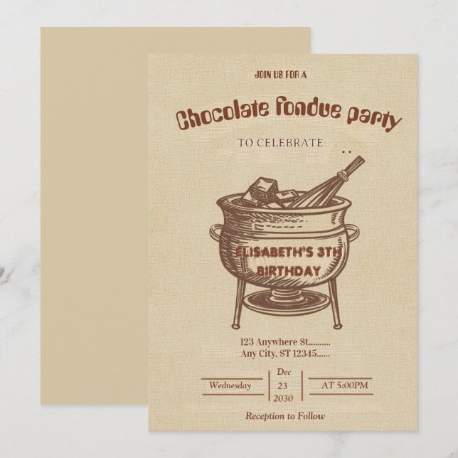 Convite de Festa de Fondue para Amantes de Chocola (Frente/Verso)