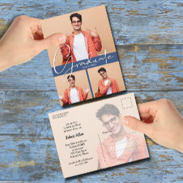 Convite de festa de formatura azul com várias foto