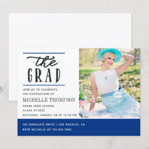 Convite de festa de formatura azul e branco