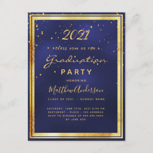 Convite de festa de formatura azul marinho dourado