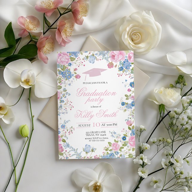 Convite de Festa de Formatura Blue Forget Me Not (Criador carregado)