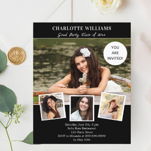 Convite de festa de formatura branco preto