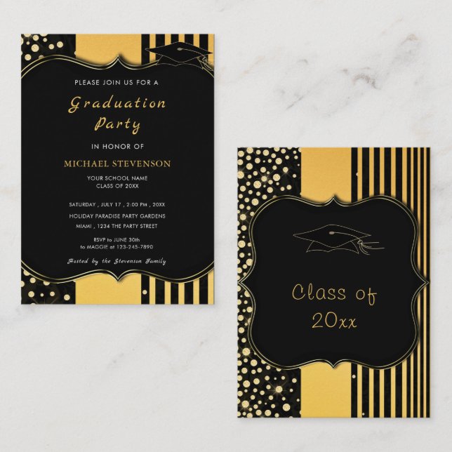 Convite de Festa de Formatura Chic com Moldura em  (Frente/Verso)