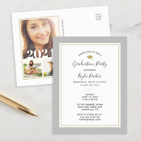Convite de festa de formatura com 3 fotos em cinza