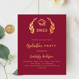 Convite de festa de formatura com coroa de ouro e 