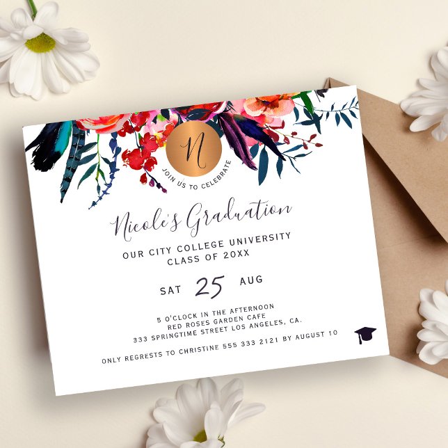 Convite de festa de formatura com estilo floral ec (Criador carregado)