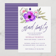 Convite de festa de formatura com flores em aquare