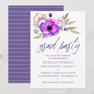 Convite de festa de formatura com flores em aquare