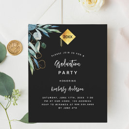 Convite de festa de formatura com folhagem preta