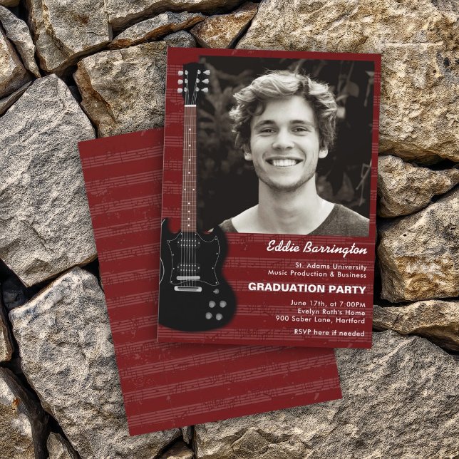 Convite de Festa de Formatura com Foto de Guitarra (Criador carregado)