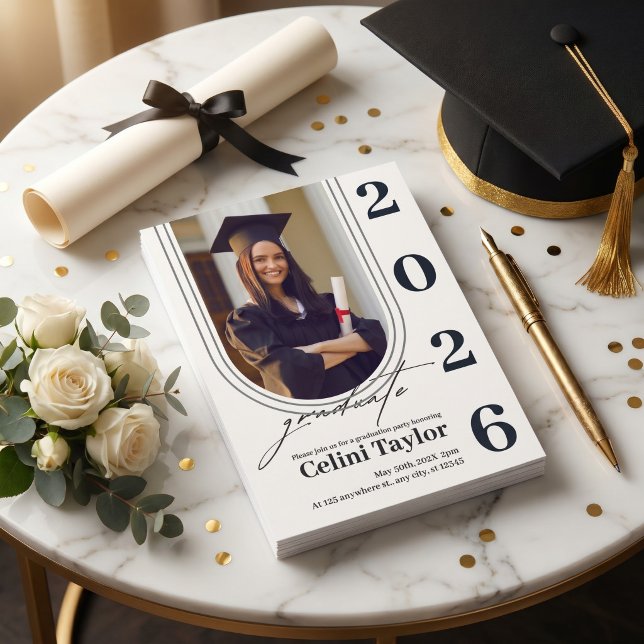 Convite de Festa de Formatura com Foto do Elegant  (Elegant Arch Photo Graduation Party Invitation 2026)