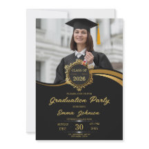 Convite de Festa de Formatura com Foto em Preto e