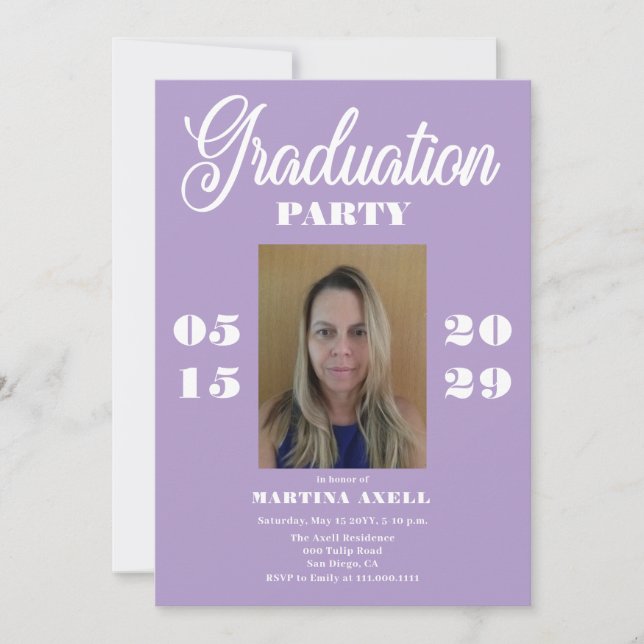 Convite de Festa de Formatura com Foto Lavanda (Frente)