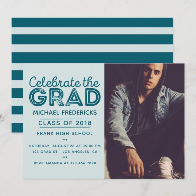 Convite de festa de formatura com foto masculina t (Frente/Verso)