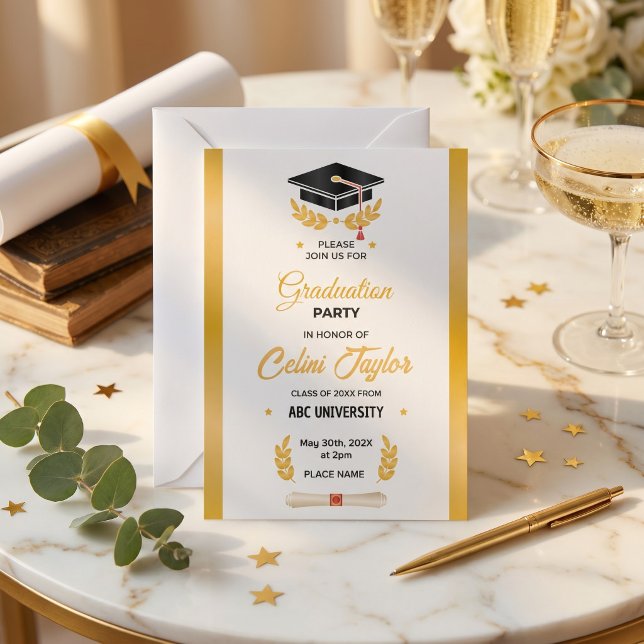 Convite de Festa de Formatura com Gradiente Desenh (Hand-Drawn Gradient Graduation Party Invitation)