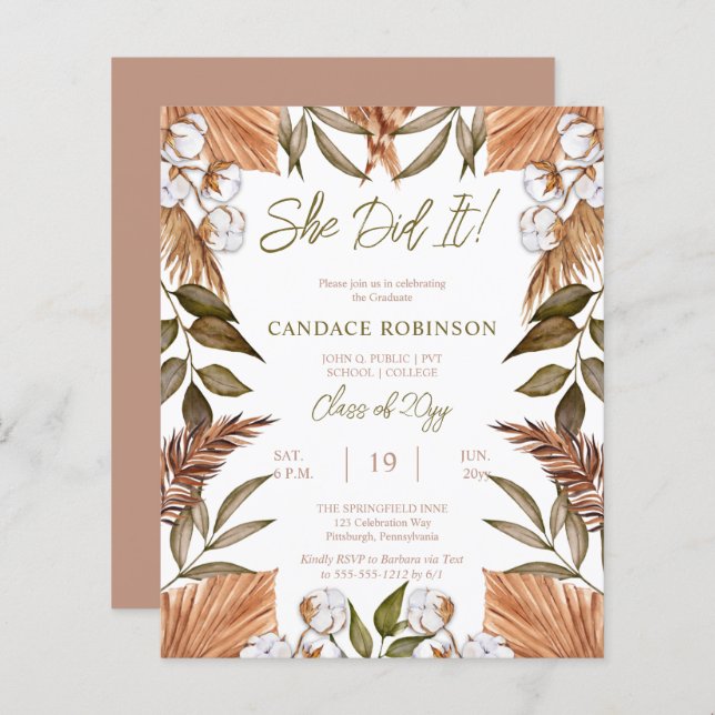 Convite de Festa de Formatura com Grama Seca de Al (Frente/Verso)