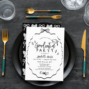 Convite de Festa de Formatura com Laço Preto Desen