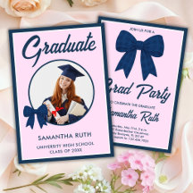 Convite de Festa de Formatura com Laço Xadrez Azul