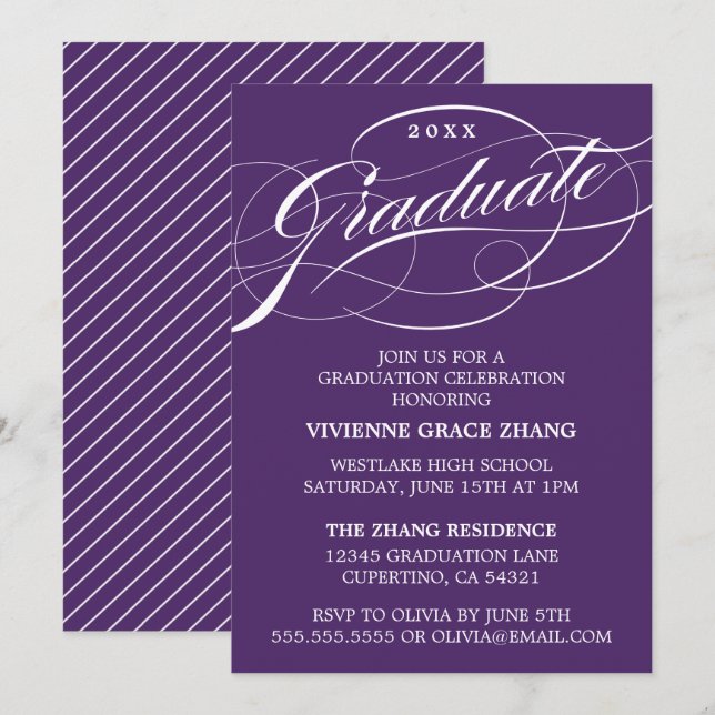 CONVITE DE FESTA DE FORMATURA COM LETRA ELEGANTE E (Frente/Verso)