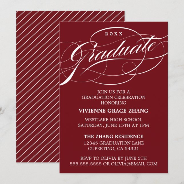 CONVITE DE FESTA DE FORMATURA COM LETRA ELEGANTES  (Frente/Verso)