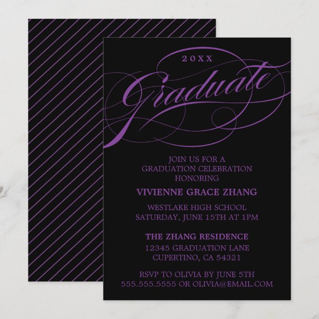 CONVITE DE FESTA DE FORMATURA COM LETRA ELEGANTES  (Frente/Verso)