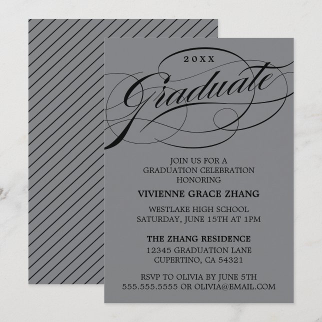 CONVITE DE FESTA DE FORMATURA COM LETRA ELEGANTES  (Frente/Verso)