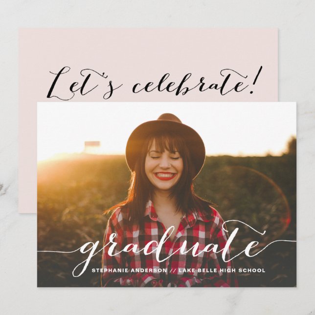 Convite de Festa de Formatura com Letra Manuscrita (Frente/Verso)