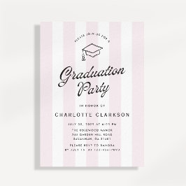 Convite de festa de formatura com listras rosa mod