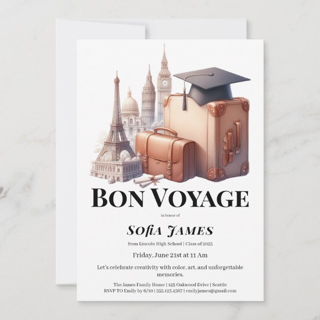 Convite de Festa de Formatura com Tema de Viagem (Frente)