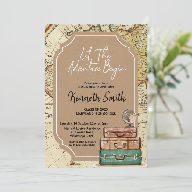 Convite de Festa de Formatura com Tema de Viagem (Em pé/Frente)