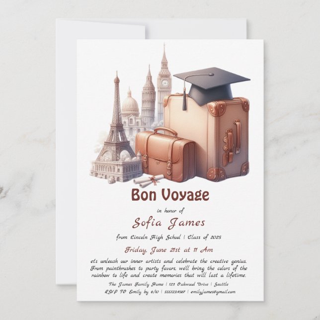 Convite de Festa de Formatura com Tema de Viagem (Frente)