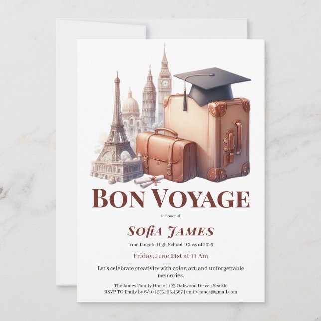 Convite de Festa de Formatura com Tema de Viagem (Frente)