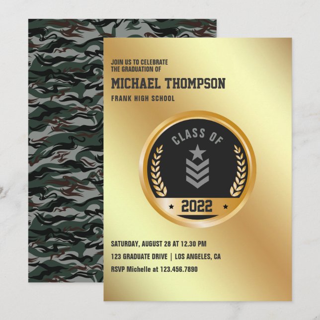 Convite de Festa de Formatura com tema Exército/Fo (Frente/Verso)