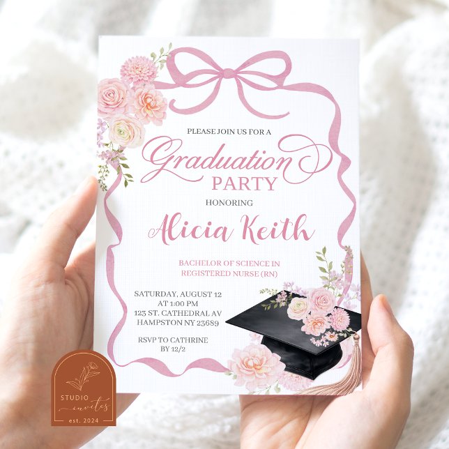 convite de festa de formatura Coquette rosa claro (Criador carregado)