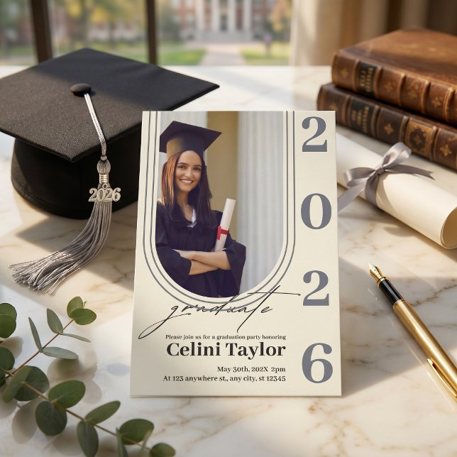 Convite de Festa de Formatura da Foto do Arco Eleg (Elegant Arch Photo Graduation Party Invitation 2026)