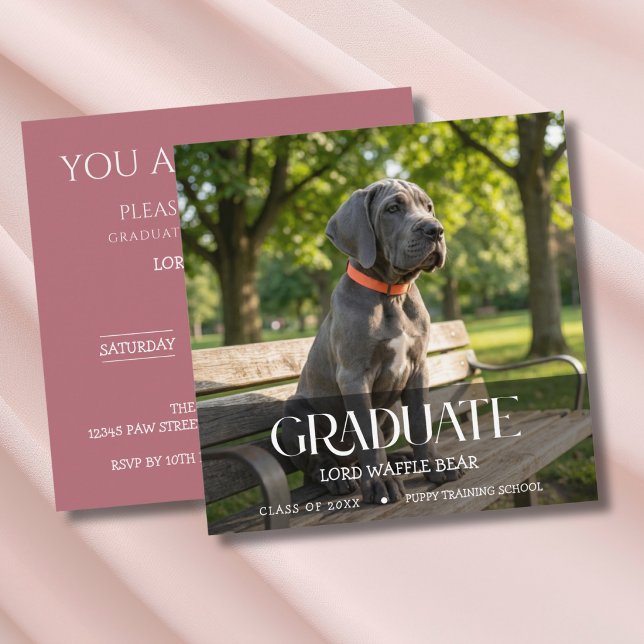 Convite de Festa de Formatura de Cachorro Foto do  (Rose Gold Dog Graduation Invites square
)