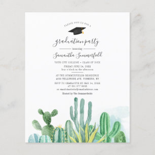 Convite de Festa de Formatura de Cactos em Aquarel