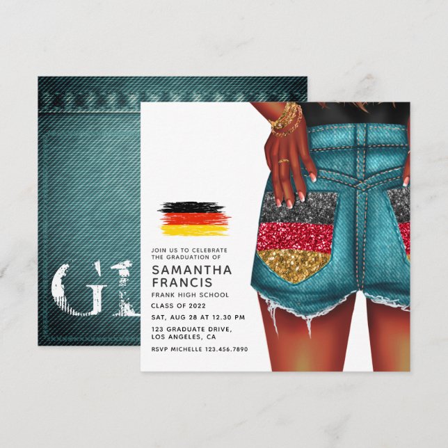 Convite de Festa de Formatura de Garota de Jeans A (Frente/Verso)