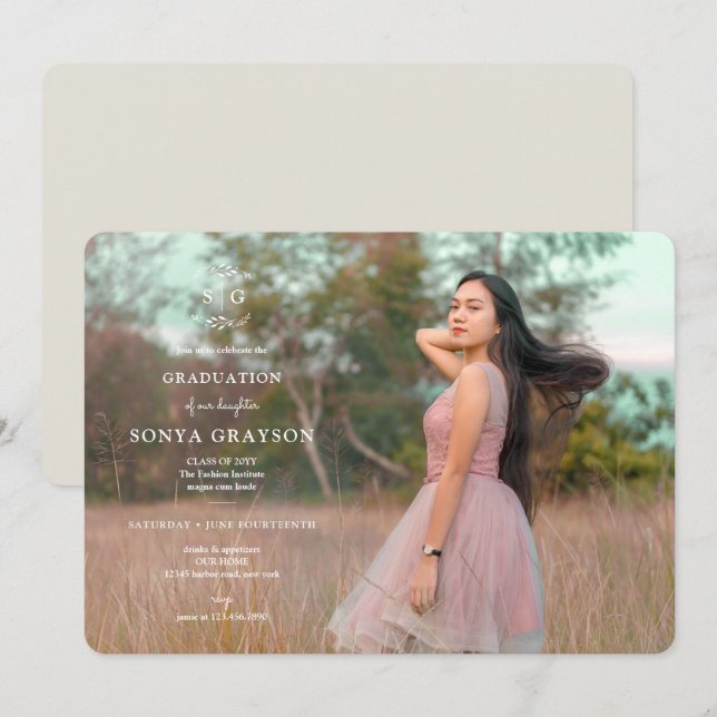 Convite de Festa de formatura de Iniciais Sem Fio (Frente/Verso)