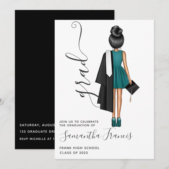 Convite de Festa de Formatura de Menina Elegante (Frente/Verso)