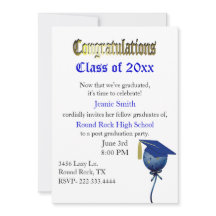 Convite de Festa de Formatura Elegante em Azul e B