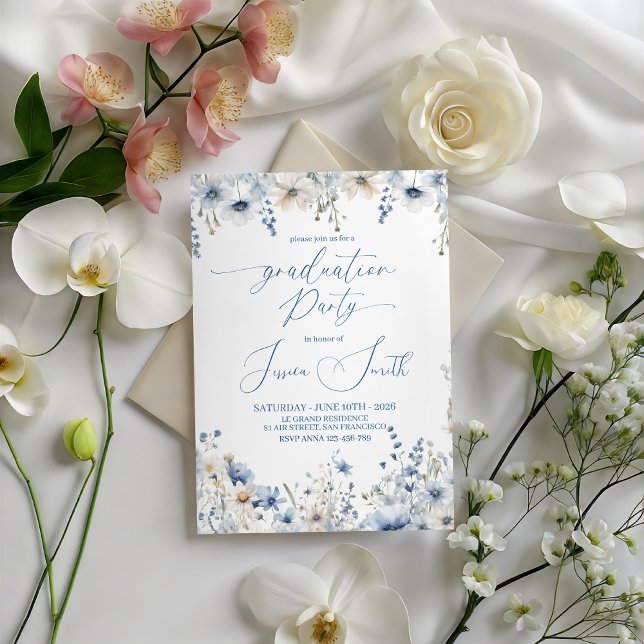 Convite de Festa de Formatura em Floral Azul Desbo (Criador carregado)