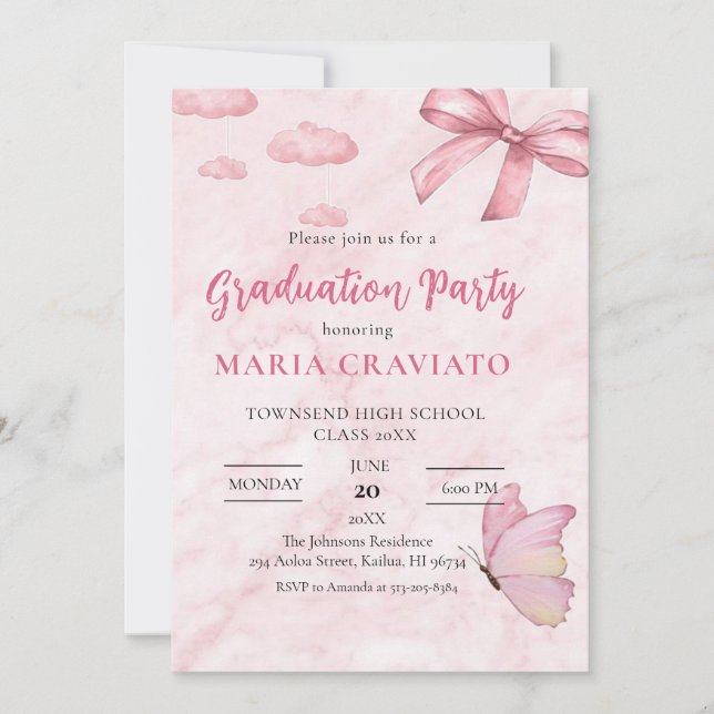 Convite de Festa de Formatura em Mármore Rosa Suav (Frente)