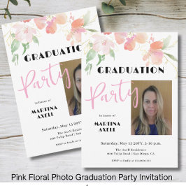 Convite de Festa de Formatura Floral Rosa com Foto