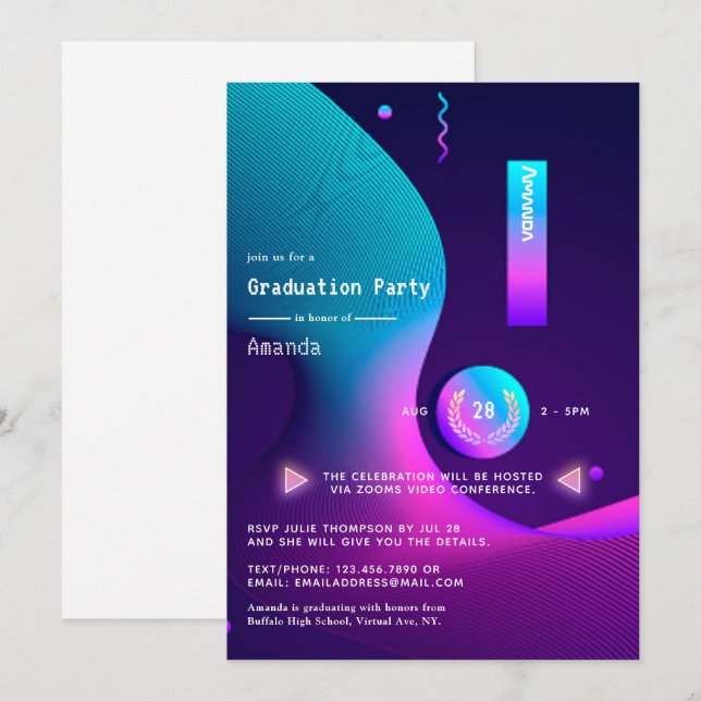 Convite de festa de formatura Geometric Glow (Frente/Verso)