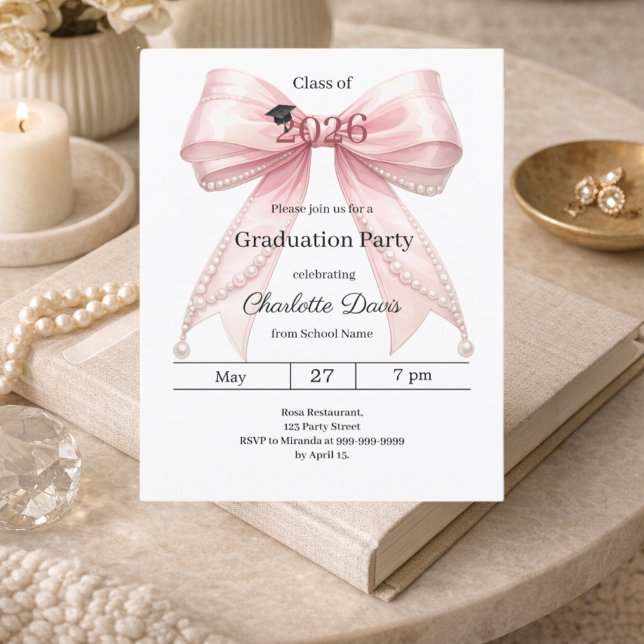 Convite de festa de formatura laço rosa 2026 (Criador carregado)