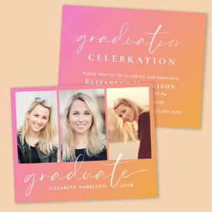 Convite de Festa de formatura Laranja Cor-de-Rosa 