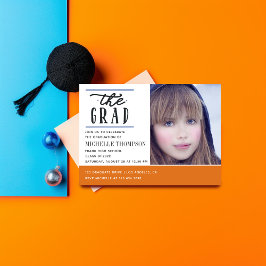 Convite de Festa de formatura Laranja e Azul