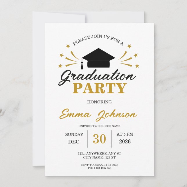 Convite de Festa de Formatura Minimalista (Frente)
